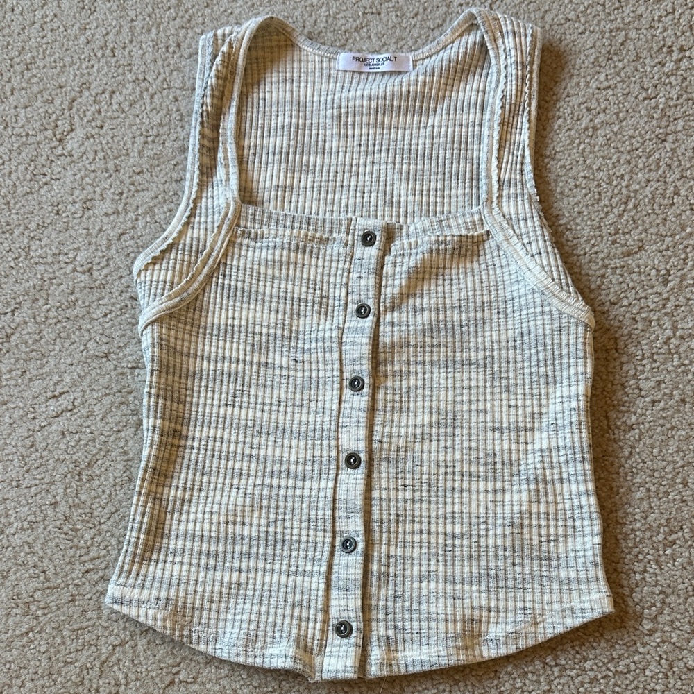 Project Social T Gray and Cream Striped Tank Top, size M. Like new